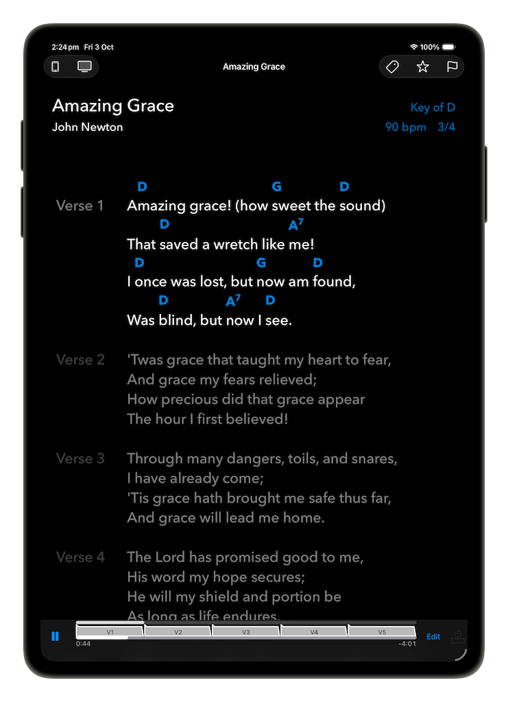 SongSheet Pro's perform view